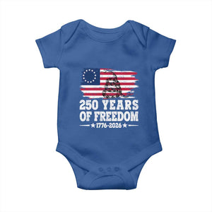 250 Years Of Freedom Baby Onesie Gadsden Flag American Patriot US TS14 Royal Blue Print Your Wear