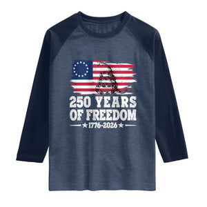 250 Years Of Freedom Raglan Shirt Gadsden Flag American Patriot US