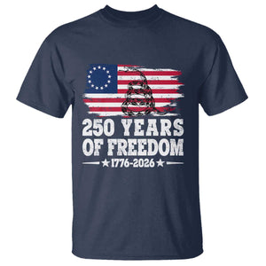 250 Years Of Freedom T Shirt Gadsden Flag American Patriot US