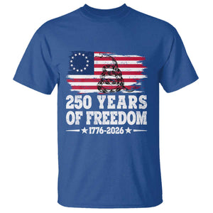 250 Years Of Freedom T Shirt Gadsden Flag American Patriot US