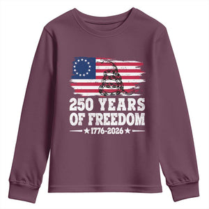 250 Years Of Freedom Youth Sweatshirt Gadsden Flag American Patriot US