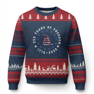250 Years Of Freedom Ugly Christmas Sweater Gadsden Betty Ross Flag Ring of Stars American Patriot US TS14 Navy Red Print Your Wear