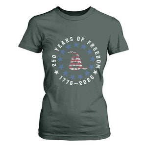 250 Years Of Freedom T Shirt For Women Gadsden Betty Ross Flag Ring of Stars American Patriot US TS14 Dark Forest Green Print Your Wear