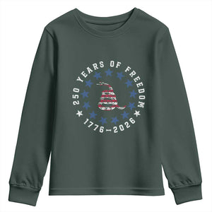 250 Years Of Freedom Youth Sweatshirt Gadsden Betty Ross Flag Ring of Stars American Patriot US TS14 Dark Forest Green Print Your Wear