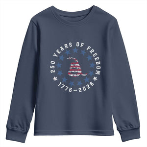 250 Years Of Freedom Youth Sweatshirt Gadsden Betty Ross Flag Ring of Stars American Patriot US TS14 Navy Print Your Wear