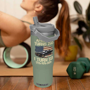America Turns 250 I Turn 50 1976 50th Birthday Flip Straw Tumbler Retro 70s Muscle Car Lover