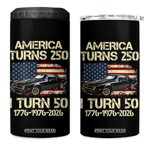 America Turns 250 I Turn 50 1976 50th Birthday 4 in 1 Can Cooler Tumbler Retro 70s Muscle Car Lover