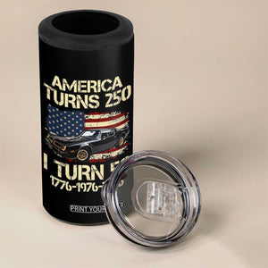 America Turns 250 I Turn 50 1976 50th Birthday 4 in 1 Can Cooler Tumbler Retro 70s Muscle Car Lover