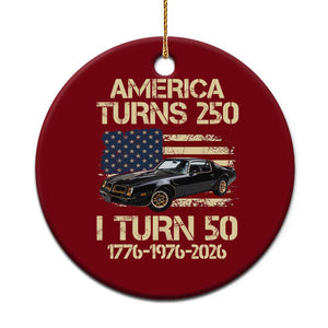 America Turns 250 I Turn 50 1976 50th Birthday Ceramic Ornament Retro 70s Muscle Car Lover