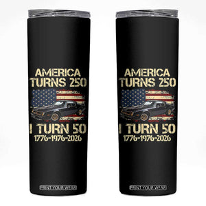 America Turns 250 I Turn 50 1976 50th Birthday Skinny Tumbler Retro 70s Muscle Car Lover