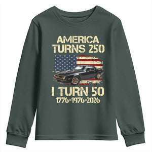 America Turns 250 I Turn 50 1976 50th Birthday Youth Sweatshirt Retro 70s Muscle Car Lover