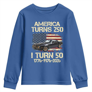 America Turns 250 I Turn 50 1976 50th Birthday Youth Sweatshirt Retro 70s Muscle Car Lover