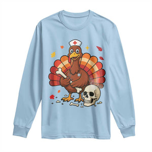 Funny Thanksgiving Nurse Turkey Long Sleeve Shirt Fall RN TS14 Light Blue Print Your Wear