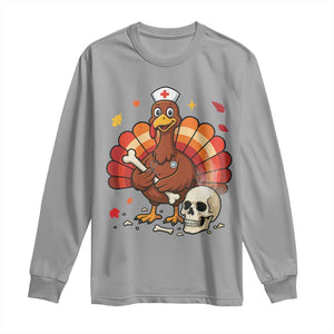 Funny Thanksgiving Nurse Turkey Long Sleeve Shirt Fall RN TS14 Sport Gray Print Your Wear