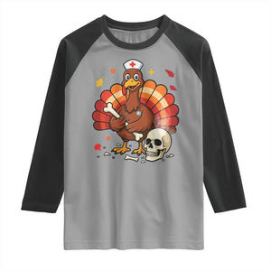 Funny Thanksgiving Nurse Turkey Raglan Shirt Fall RN - Print Your Wear