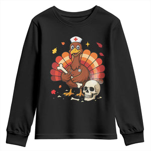 Funny Thanksgiving Nurse Turkey Youth Sweatshirt Fall RN - Print Your Wear