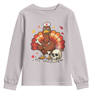 Funny Thanksgiving Nurse Turkey Youth Sweatshirt Fall RN TS14 Ice Gray Print Your Wear