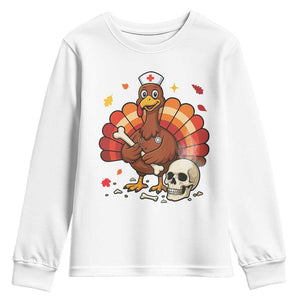 Funny Thanksgiving Nurse Turkey Youth Sweatshirt Fall RN - Print Your Wear
