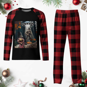 Thanksgiving Funny Bigfoot Turkey Selfie Plaid Pajama Set - Print Your Wear