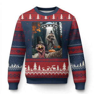 Thanksgiving Funny Bigfoot Turkey Selfie Ugly Christmas Sweater TS14 Navy Red Print Your Wear