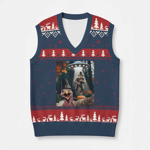 Thanksgiving Funny Bigfoot Turkey Selfie V-Neck Knit Sweater Vest TS14 Navy Red Print Your Wear