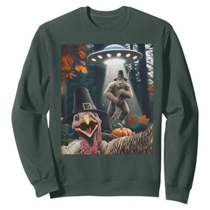 Thanksgiving Funny Bigfoot Turkey Selfie Sweatshirt TS14 Dark Forest Green Print Your Wear