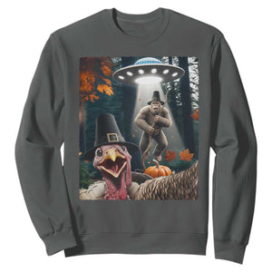 Thanksgiving Funny Bigfoot Turkey Selfie Sweatshirt TS14 Dark Heather Print Your Wear