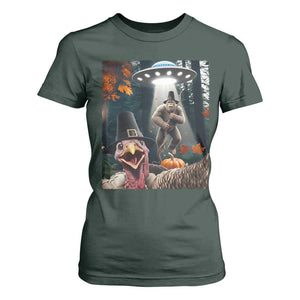 Thanksgiving Funny Bigfoot Turkey Selfie T Shirt For Women TS14 Dark Forest Green Print Your Wear