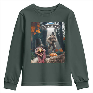Thanksgiving Funny Bigfoot Turkey Selfie Youth Sweatshirt TS14 Dark Forest Green Print Your Wear
