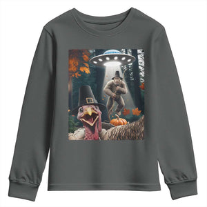 Thanksgiving Funny Bigfoot Turkey Selfie Youth Sweatshirt TS14 Dark Heather Print Your Wear