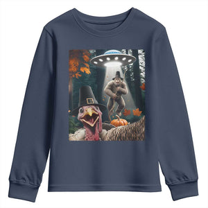 Thanksgiving Funny Bigfoot Turkey Selfie Youth Sweatshirt TS14 Navy Print Your Wear