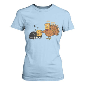 Funny Thanksgiving T Shirt For Women Turkey Fake Cat Meow TS14 Light Blue Print Your Wear