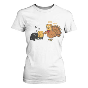 Funny Thanksgiving T Shirt For Women Turkey Fake Cat Meow TS14 White Print Your Wear