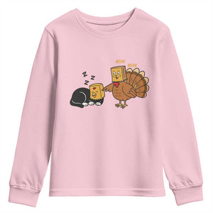 Funny Thanksgiving Youth Sweatshirt Turkey Fake Cat Meow TS14 Light Pink Print Your Wear