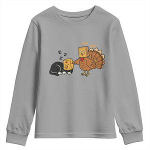 Funny Thanksgiving Youth Sweatshirt Turkey Fake Cat Meow TS14 Sport Gray Print Your Wear