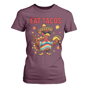 Funny Turkey Thanksgiving T Shirt For Women Eat Tacos TS14 Maroon Print Your Wear