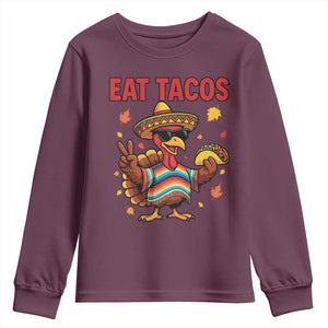Funny Turkey Thanksgiving Youth Sweatshirt Eat Tacos TS14 Maroon Print Your Wear