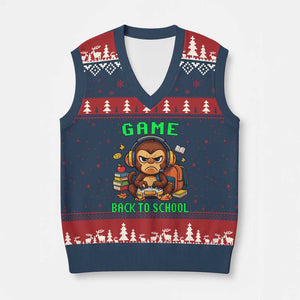 Funny Video Game V-Neck Knit Sweater Vest Cute Monkey Back To School TS14 Navy Red Print Your Wear