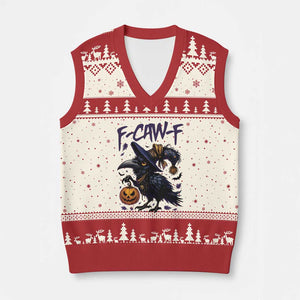F Caw F Black Crow Halloween Meme V-Neck Knit Sweater Vest TS14 Beige Red Print Your Wear