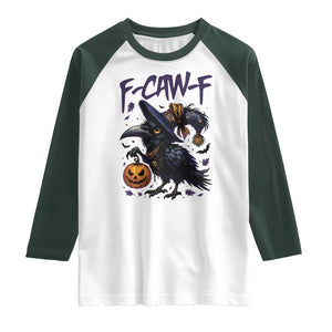 F Caw F Black Crow Halloween Meme Raglan Shirt TS14 White Dark Forest Green Print Your Wear
