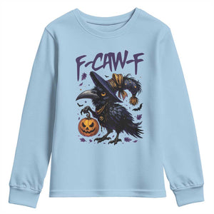 F Caw F Black Crow Halloween Meme Youth Sweatshirt TS14 Light Blue Print Your Wear