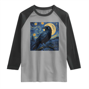 Starry Night Raven Moon Van Gogh Raglan Shirt TS14 Sport Gray Black Print Your Wear