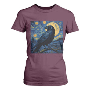 Starry Night Raven Moon Van Gogh T Shirt For Women TS14 Maroon Print Your Wear