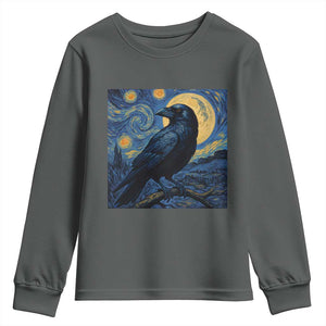 Starry Night Raven Moon Van Gogh Youth Sweatshirt TS14 Dark Heather Print Your Wear