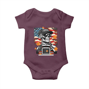 Patriotic Trucker Skeleton American Flag Baby Onesie TS14 Maroon Print Your Wear
