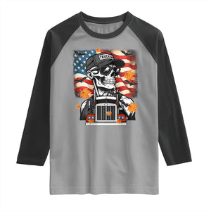 Patriotic Trucker Skeleton American Flag Raglan Shirt TS14 Sport Gray Black Print Your Wear