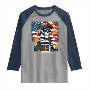 Patriotic Trucker Skeleton American Flag Raglan Shirt TS14 Sport Gray Navy Print Your Wear