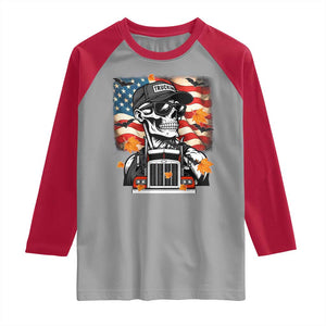 Patriotic Trucker Skeleton American Flag Raglan Shirt TS14 Sport Gray Red Print Your Wear