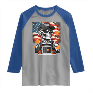 Patriotic Trucker Skeleton American Flag Raglan Shirt TS14 Sport Gray Royal Print Your Wear