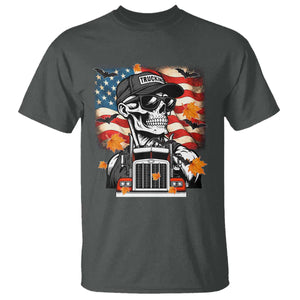 Patriotic Trucker Skeleton American Flag T Shirt TS14 Dark Heather Print Your Wear